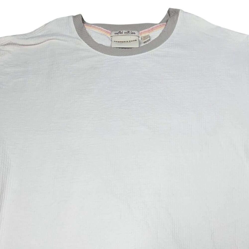 Scotch & Soda Mens XL White Textured T-Shirt With Grey Trim